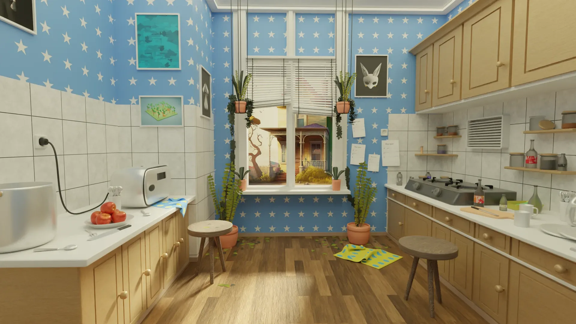 Home Kitchen Interior Environment Cartoon Style