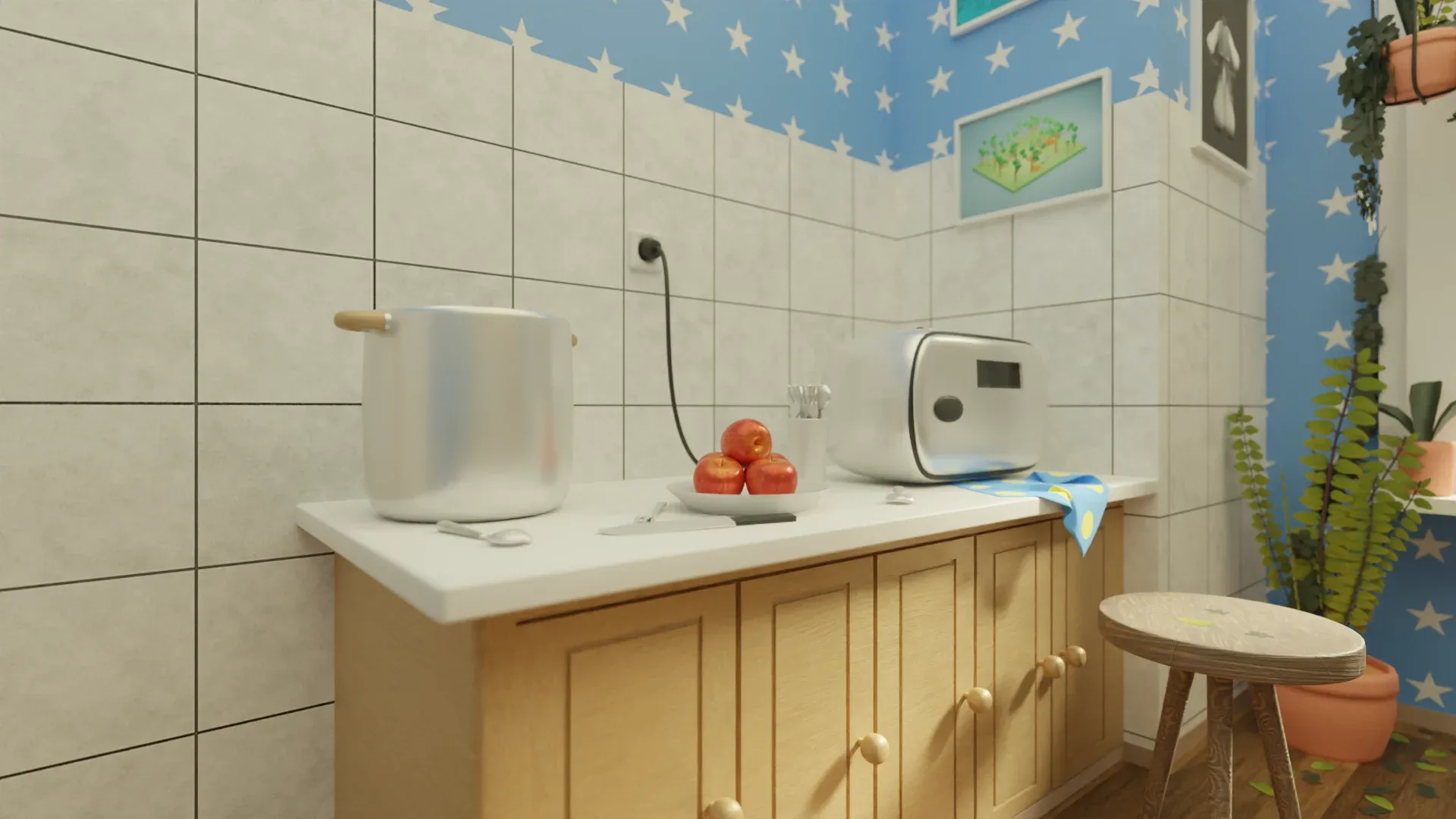 Home Kitchen Interior Environment Cartoon Style