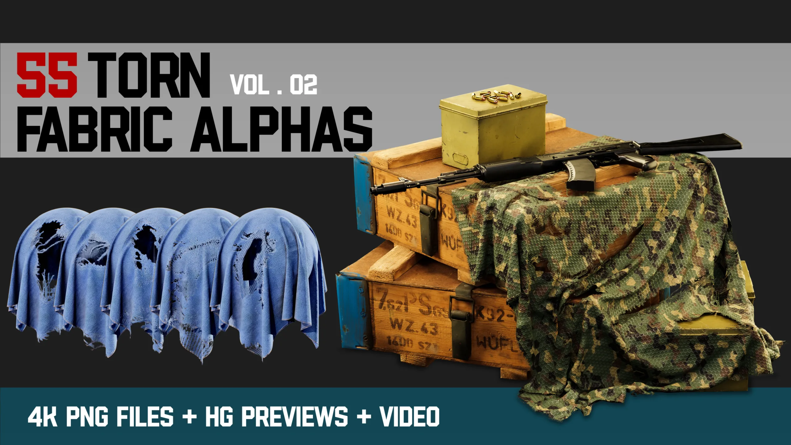 " 55 Torn Fabric Alphas " (Vol.2) + Video Tutorial