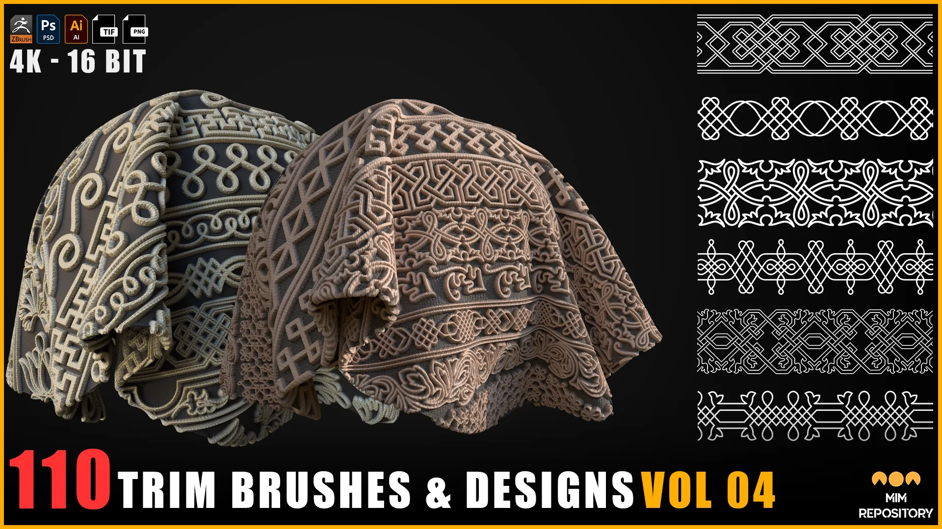 110 Trim Brushes & Designs (Border Pattern - Roll Brush - Fill) - VOL 04