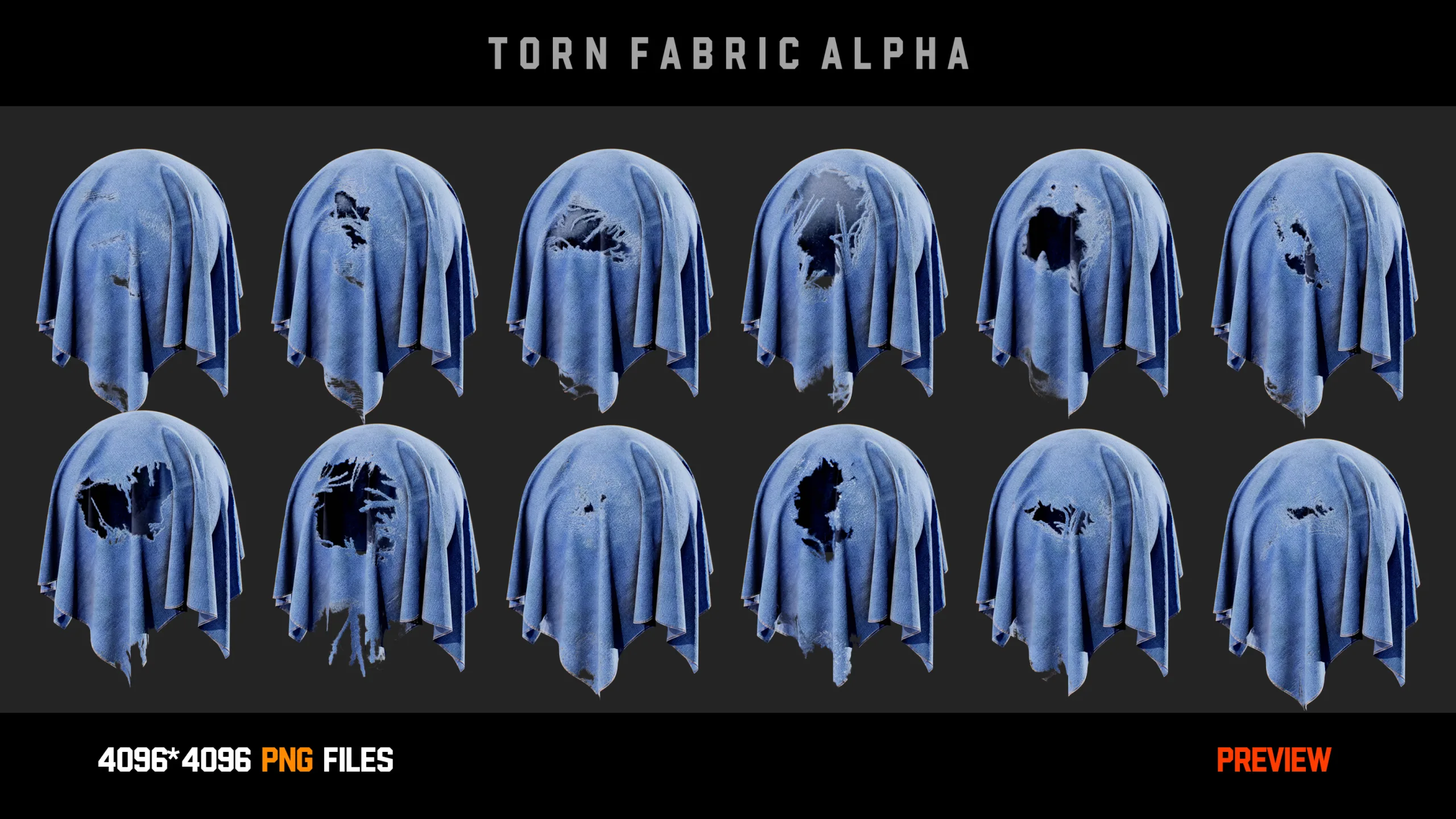 " 55 Torn Fabric Alphas " (Vol.2) + Video Tutorial