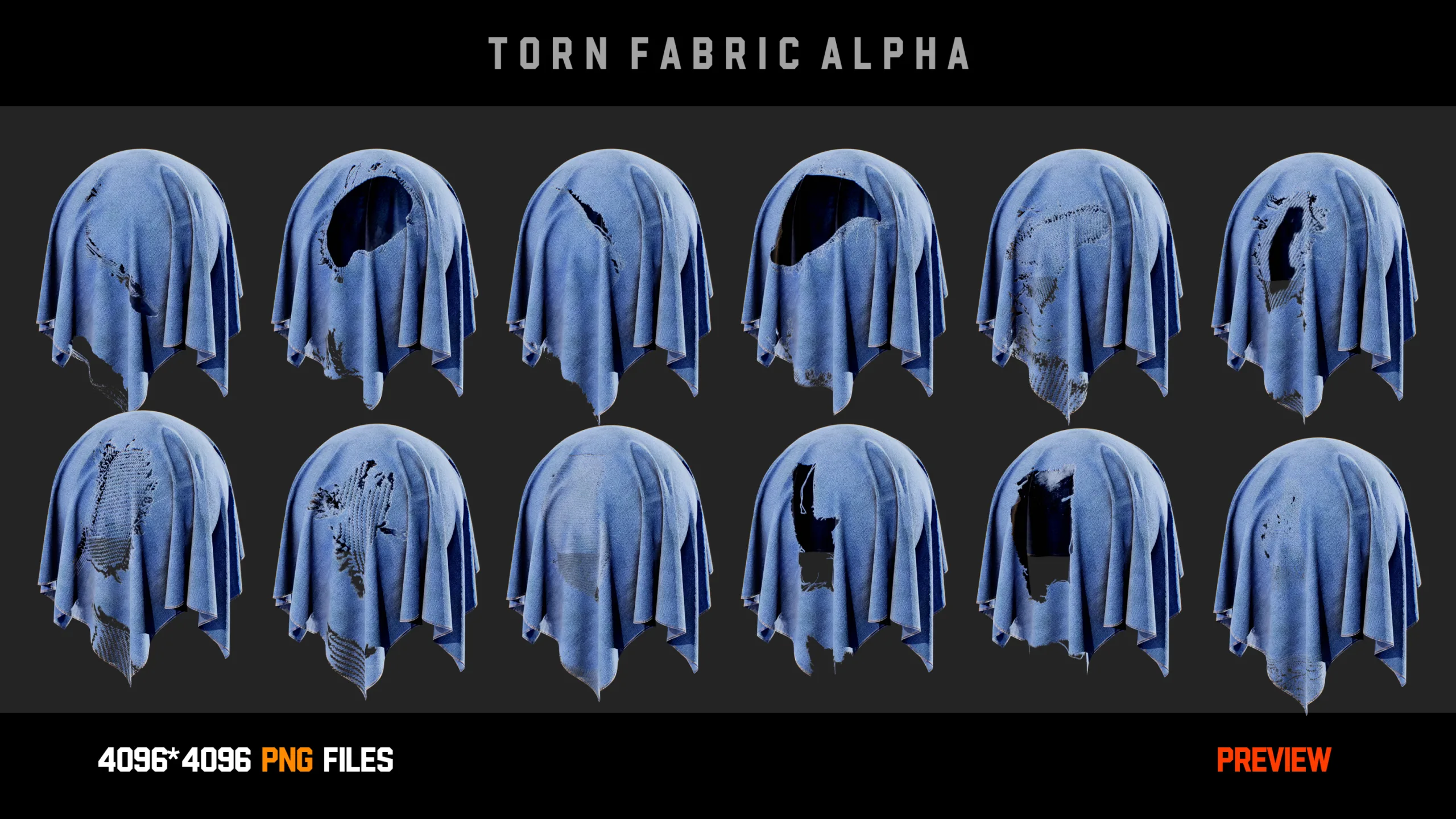 " 55 Torn Fabric Alphas " (Vol.2) + Video Tutorial