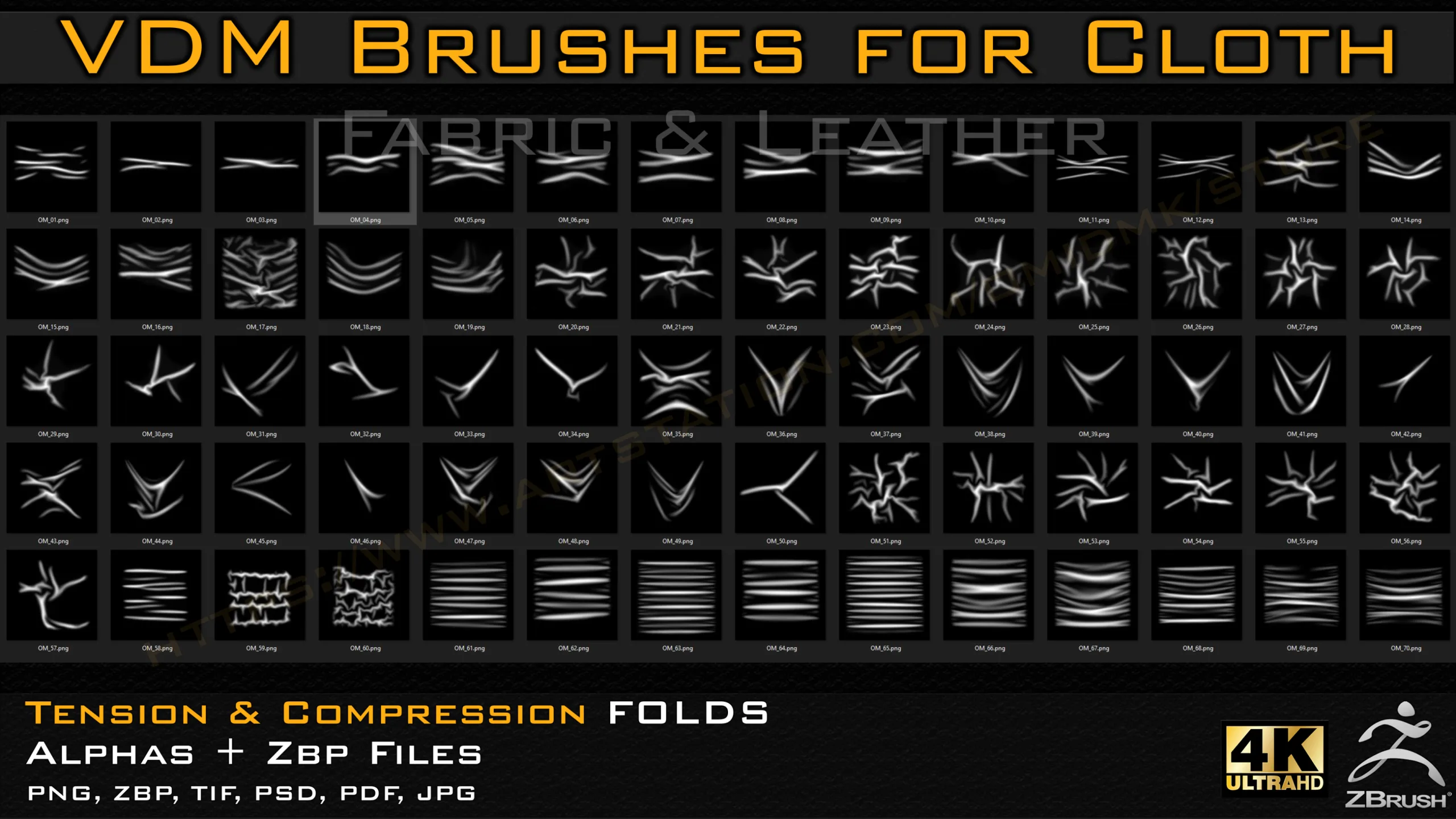 70 VDM Brushes Cloth Leather & Fabric Brushes _ 70 Alpha (4k)-Vol 01