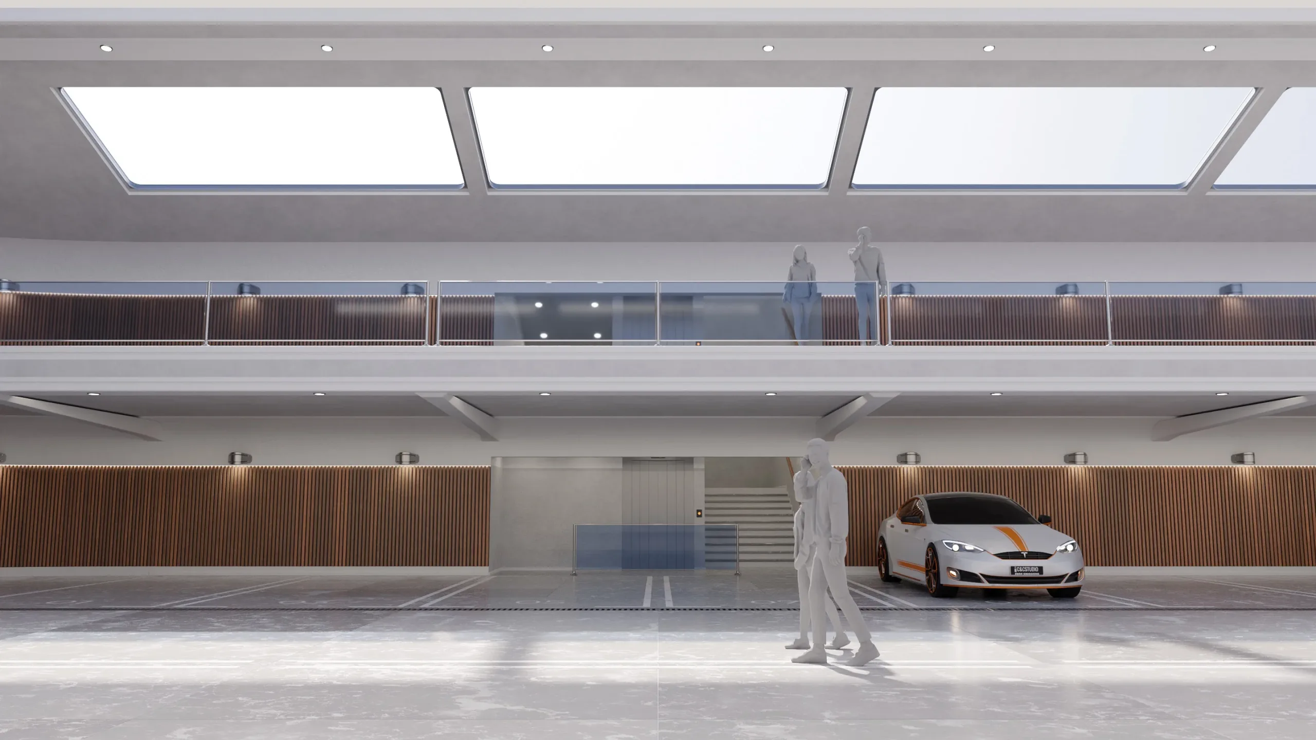 Modern Luxury Car Park / Garage / Hall -  Hipoly 3D Model