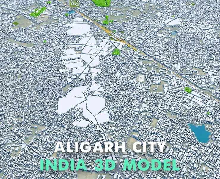 Aligarh city Uttar Pradesh India 3d model 15km