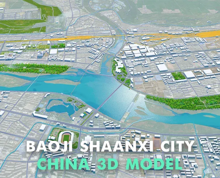 Baoji city Shaanxi China 3d model 40km