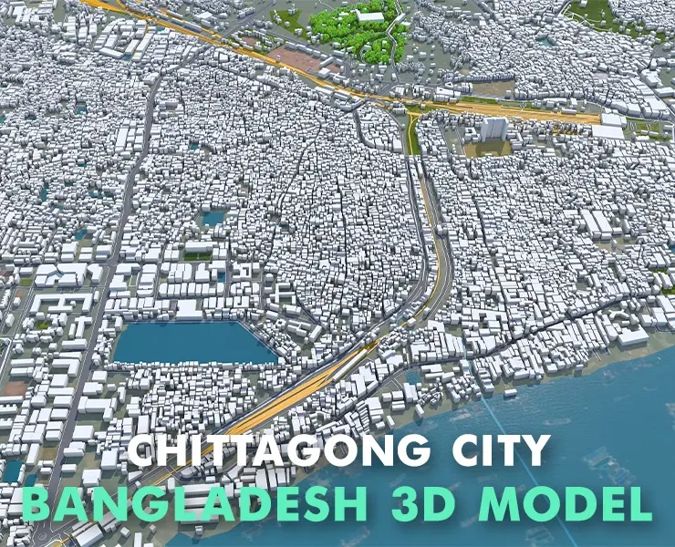 Chittagong city Bangladesh 3d model 30km