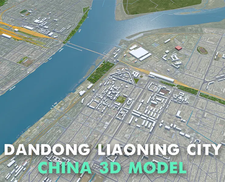 Dandong city Liaoning China 3d model 35km