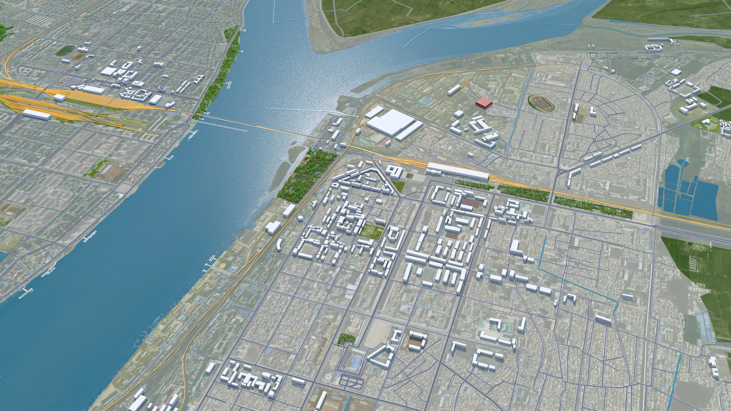 Dandong city Liaoning China 3d model 35km