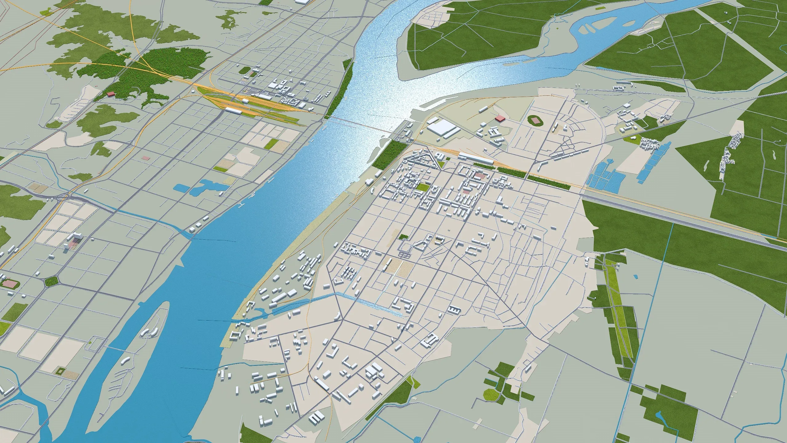 Dandong city Liaoning China 3d model 35km