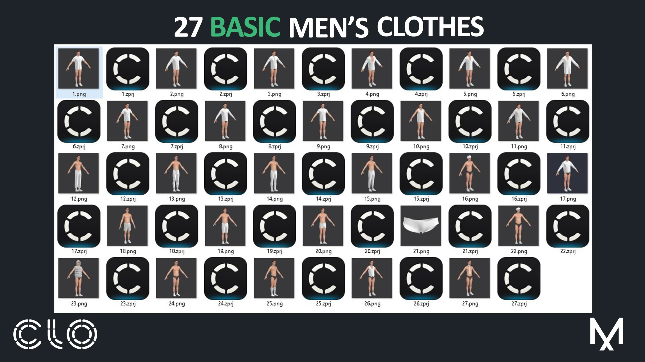 27 Basic men clothes Marvelous Designer / zprj + obj + fbx