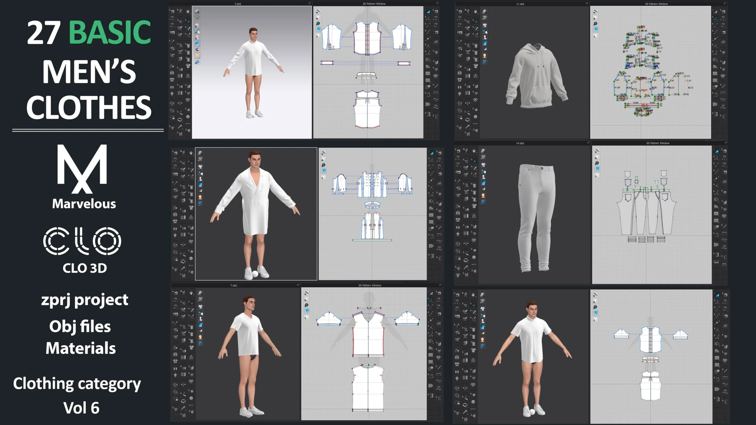 27 Basic men clothes Marvelous Designer / zprj + obj + fbx