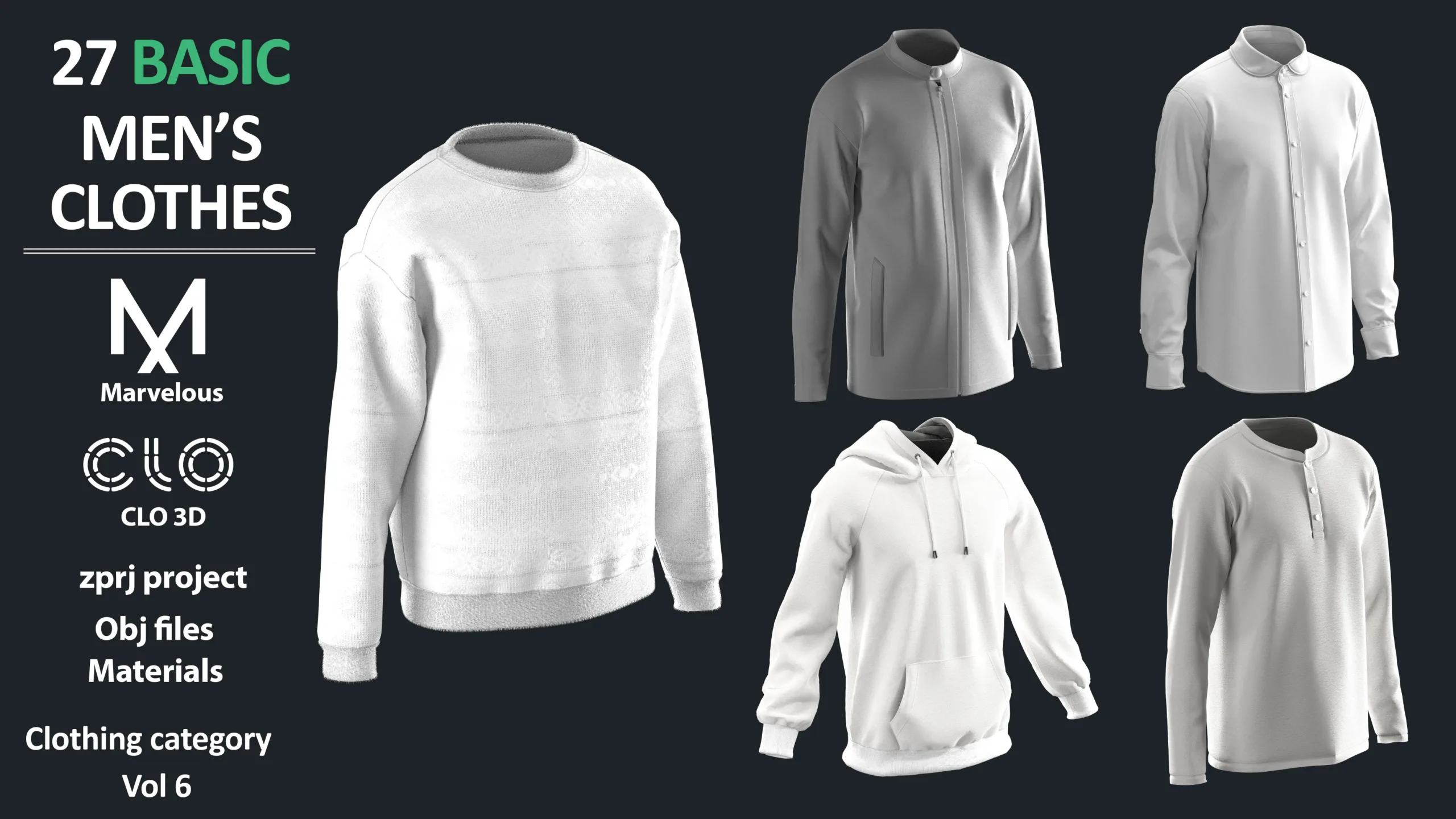 27 Basic men clothes Marvelous Designer / zprj + obj + fbx