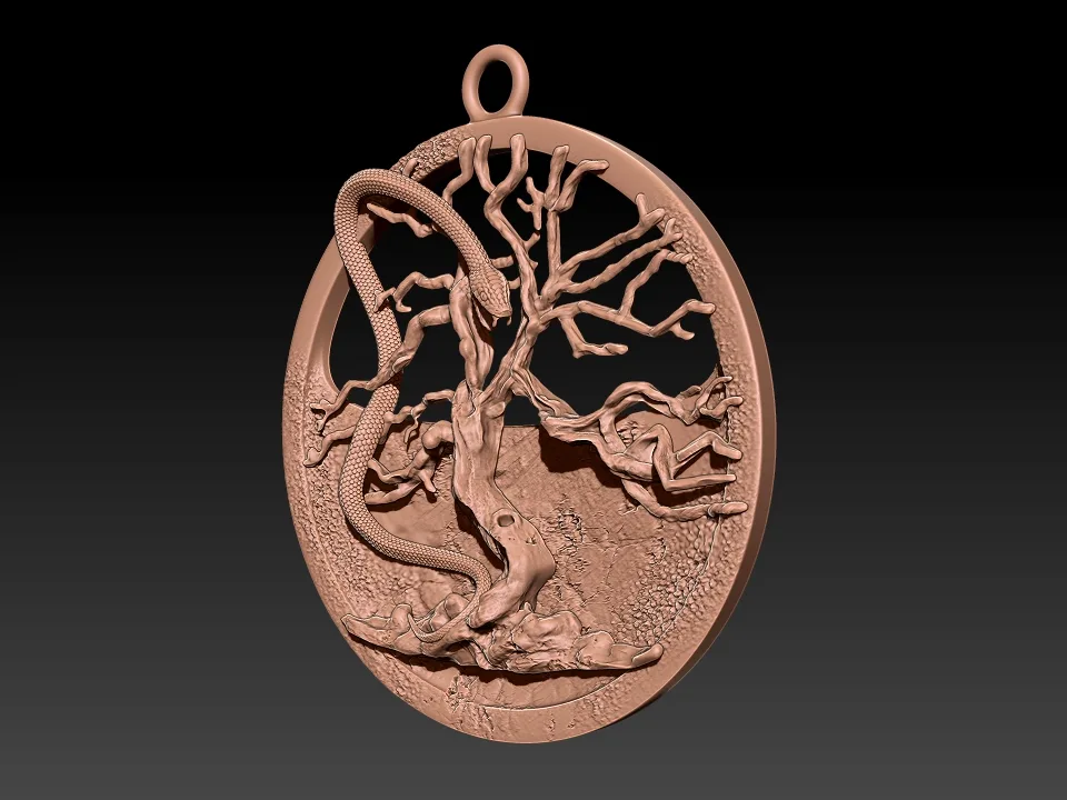 Dead Tree And Snake Dragon Necklace 3D printable