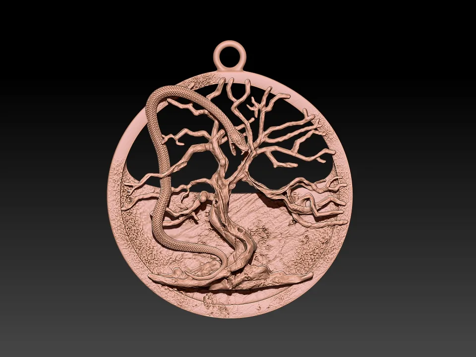 Dead Tree And Snake Dragon Necklace 3D printable