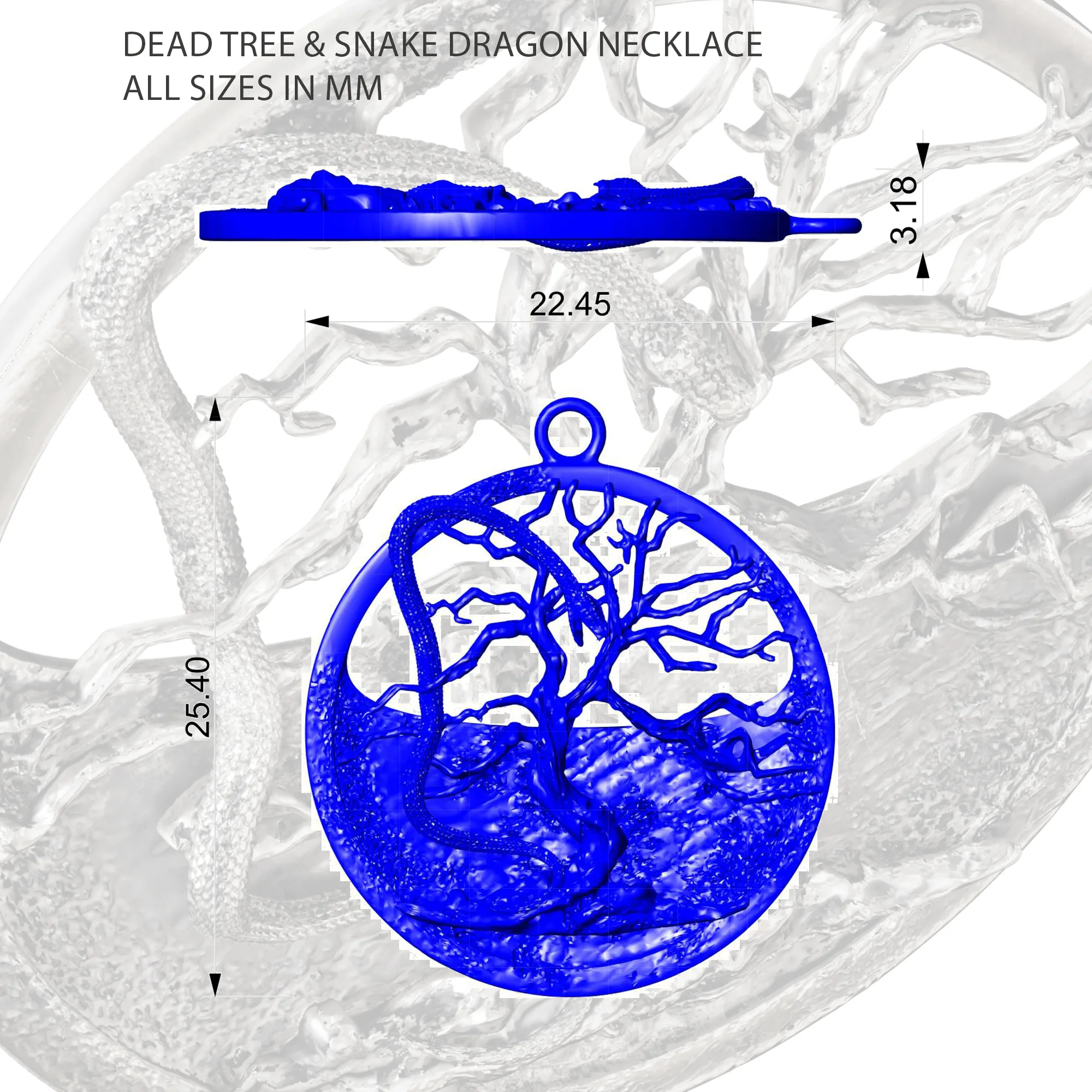 Dead Tree And Snake Dragon Necklace 3D printable