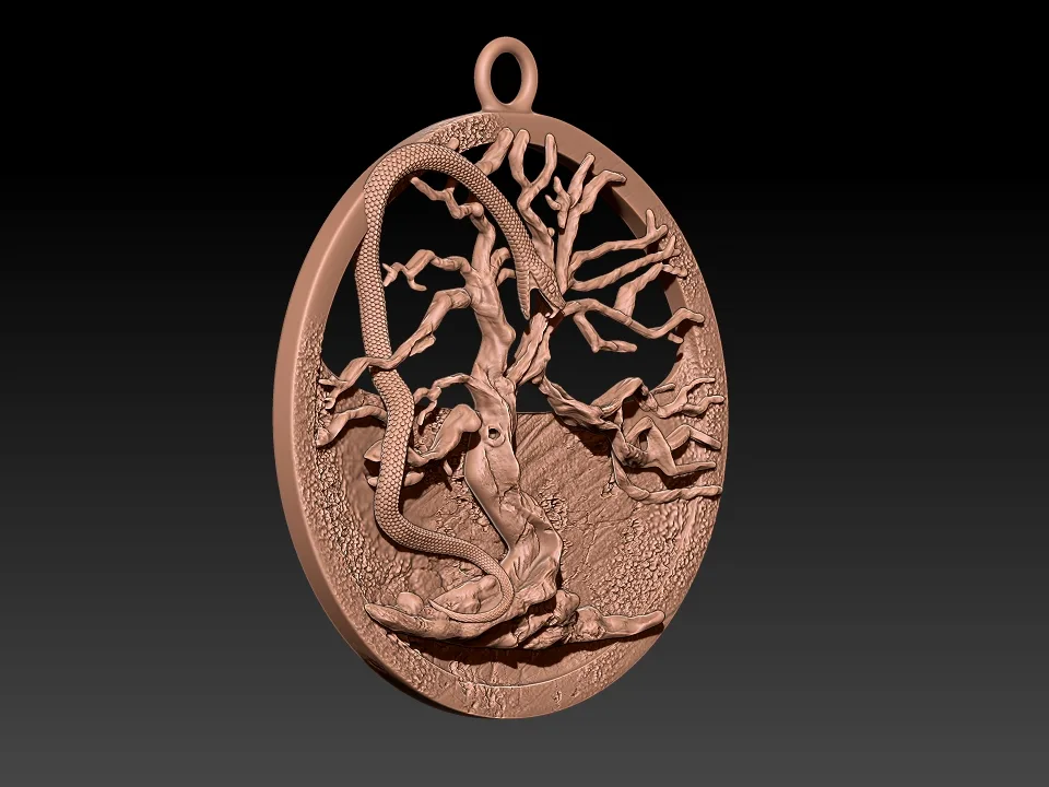 Dead Tree And Snake Dragon Necklace 3D printable