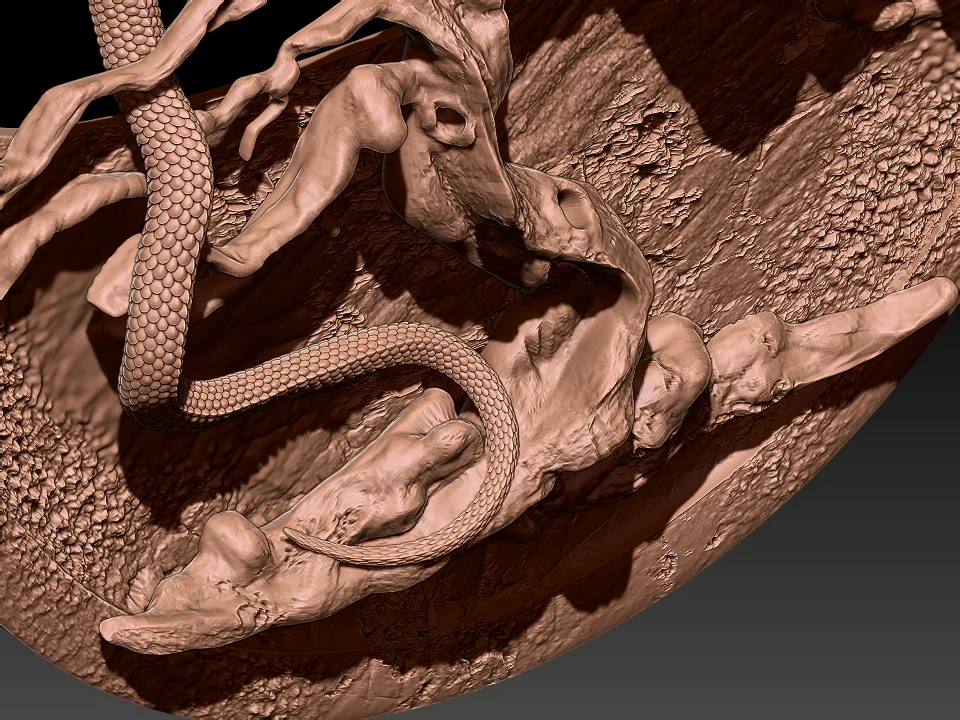 Dead Tree And Snake Dragon Necklace 3D printable