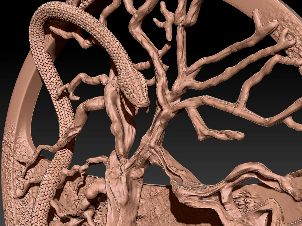 Dead Tree And Snake Dragon Necklace 3D printable