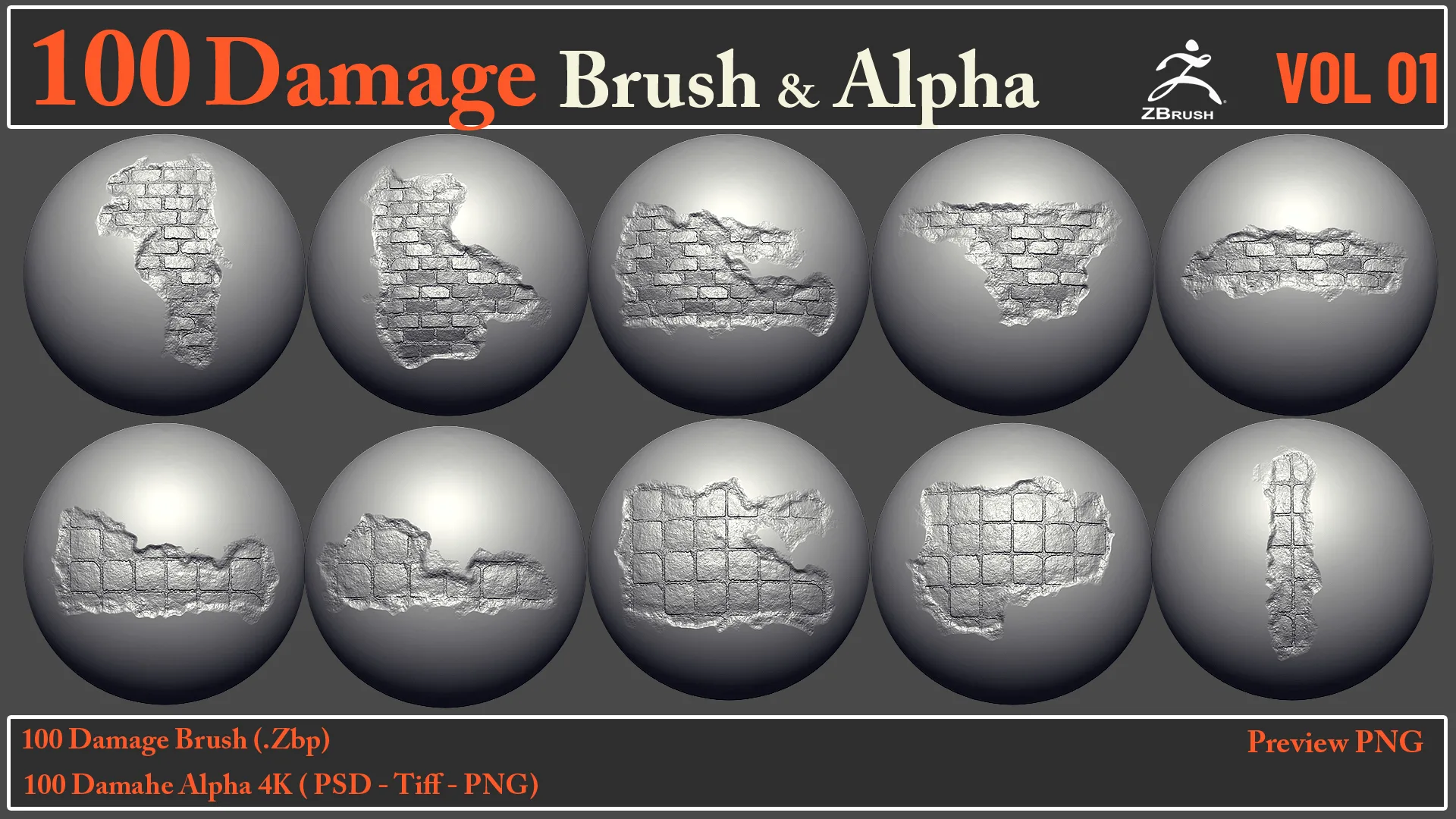 100 Damage Brush & Alpha VOL 01