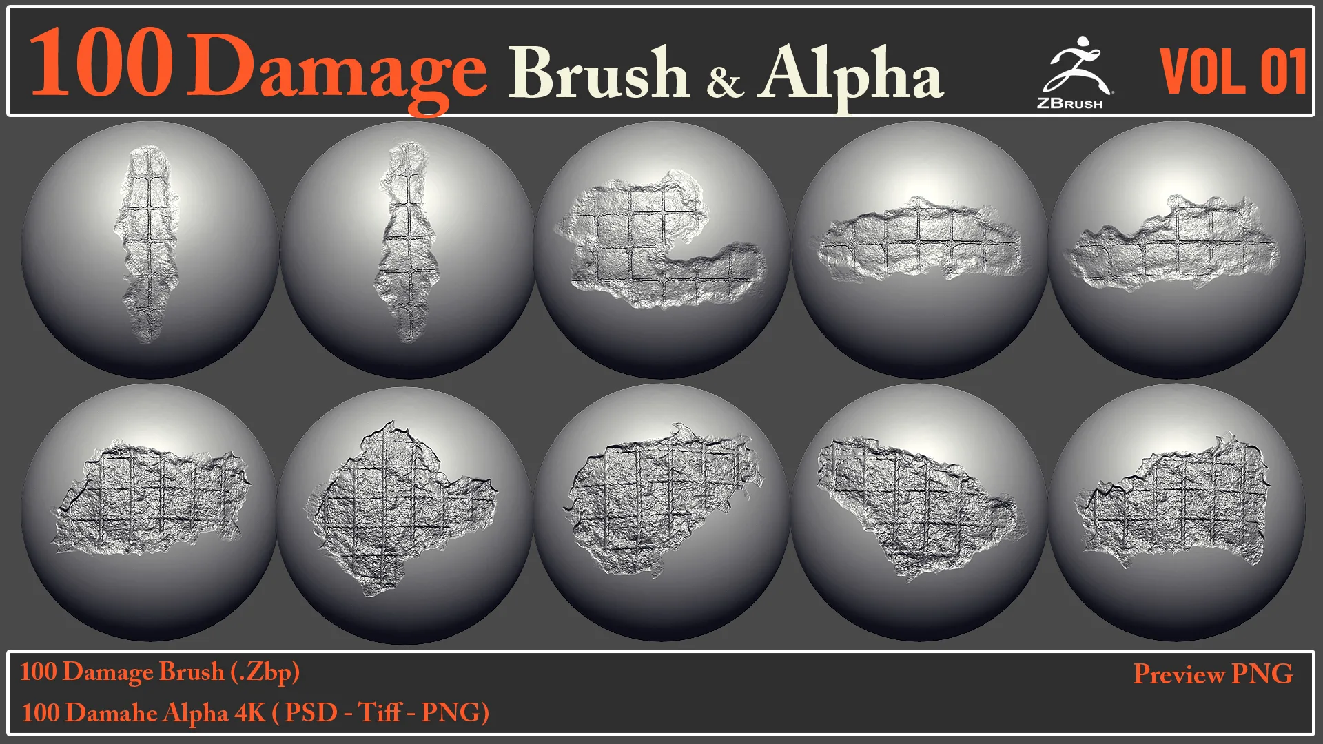 100 Damage Brush & Alpha VOL 01