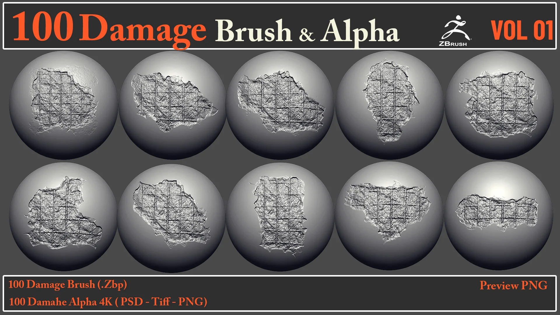 100 Damage Brush & Alpha VOL 01