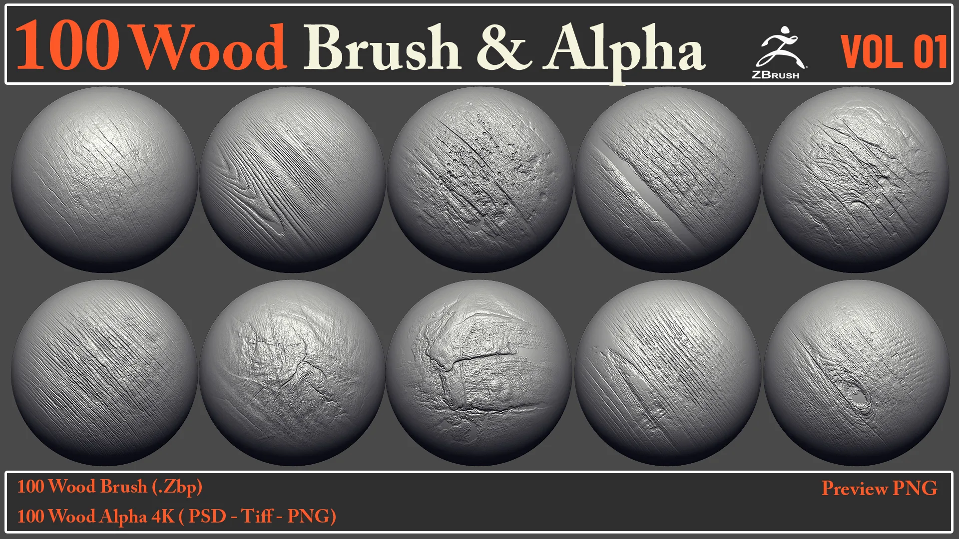 100 Wood Brush & Alpha VOL 01