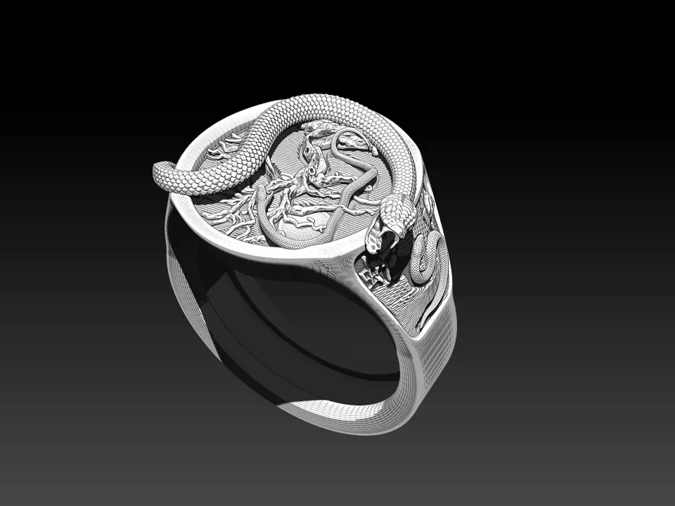 Dead Tree And Snake Dragon Ring 3D printable