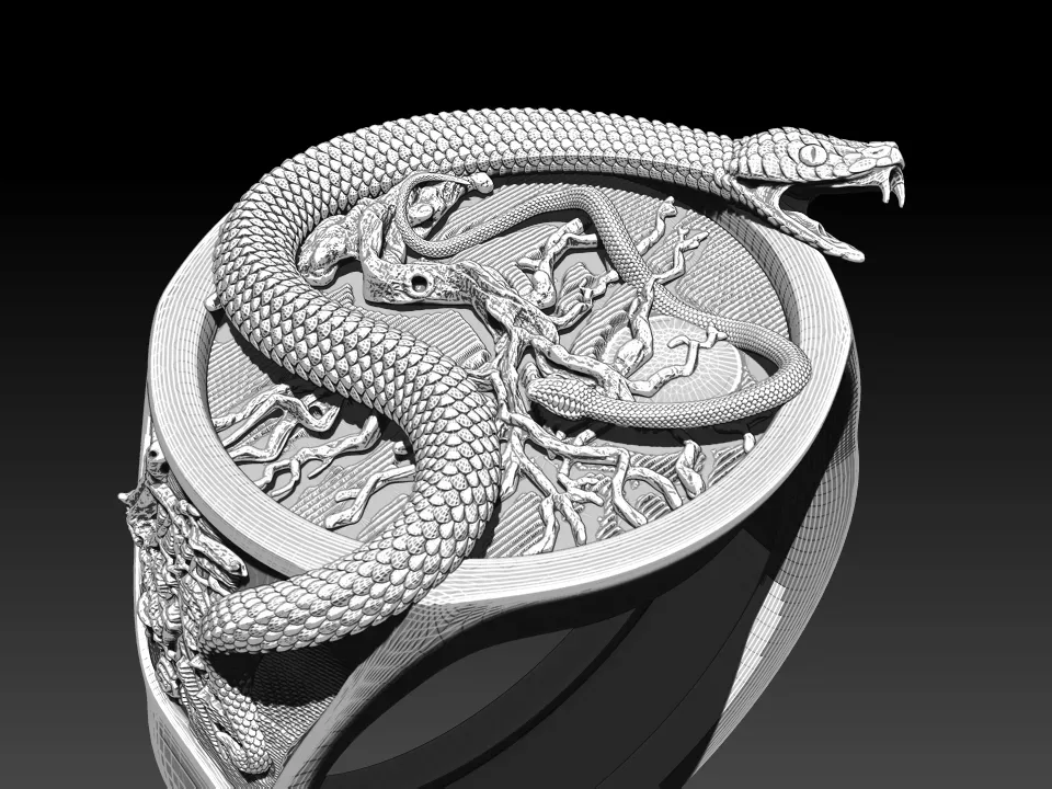 Dead Tree And Snake Dragon Ring 3D printable