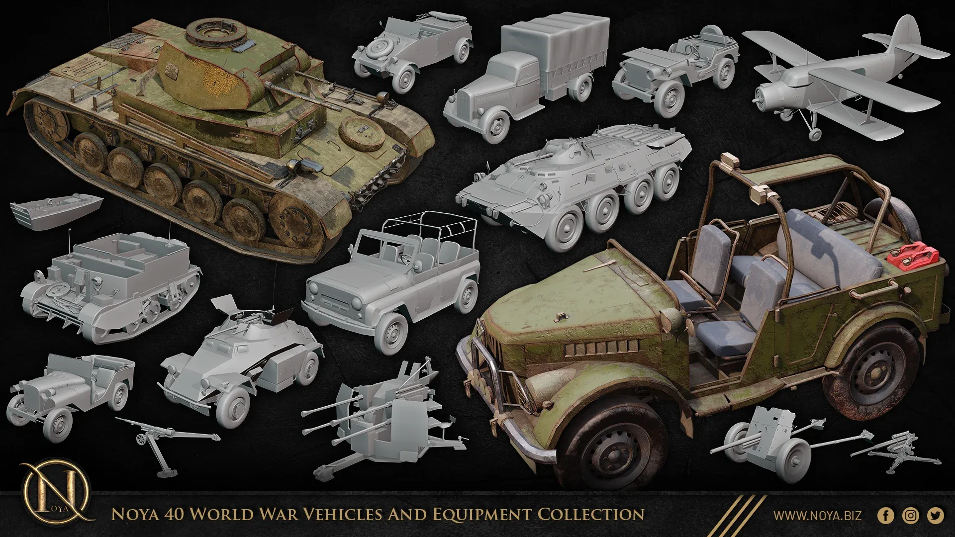 Noya 40 World War Vehicles And Equipment 3D Model Collection