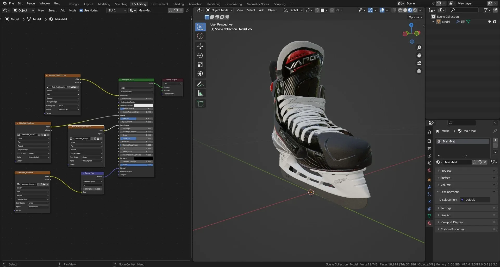 High quality 3d model of The Bauer Vapor 3X hockey skates