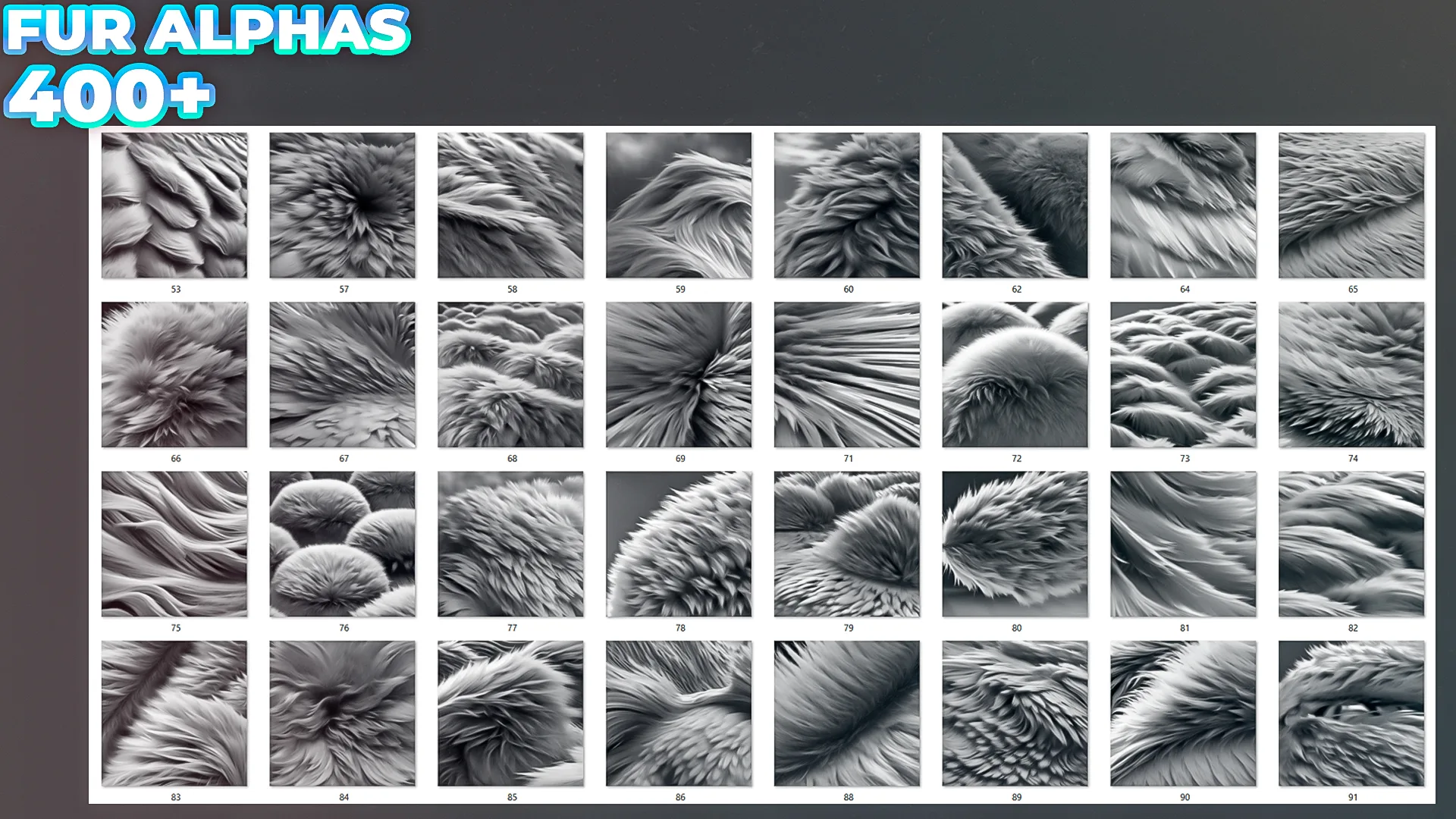 400+ Fur Alphas (Displacement Maps) for ZBrush, Blender, Substance Painter vol.8