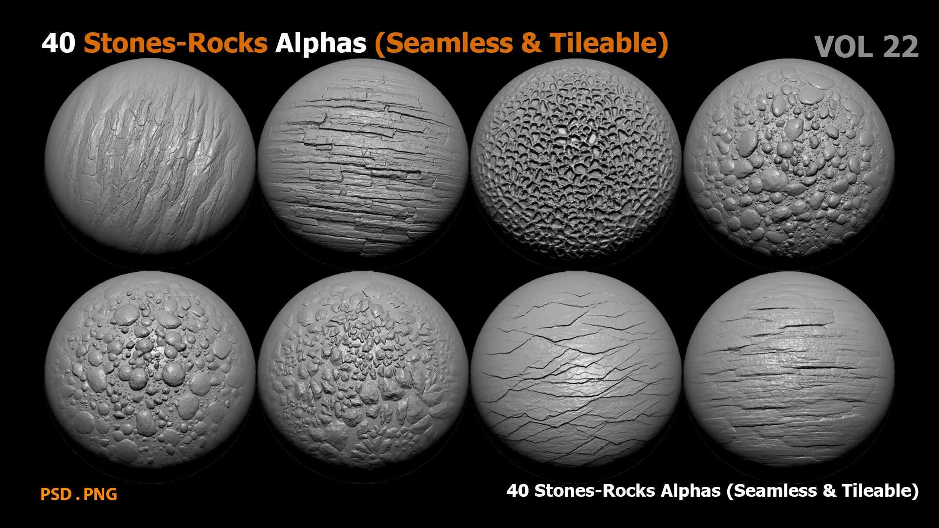 40 Stones-Rocks Alphas (Seamless & Tileable)