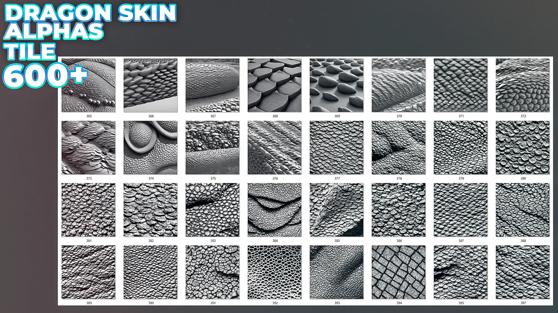 600+ Reptile, Dragon, Snake Skin Alphas for ZBrush (Displacement map) vol.3