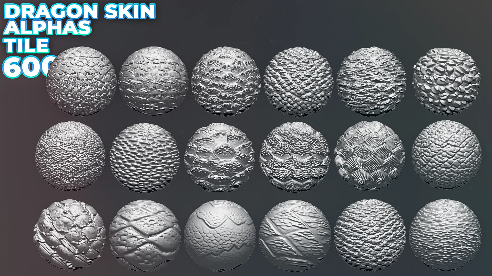 600+ Reptile, Dragon, Snake Skin Alphas for ZBrush (Displacement map) vol.3