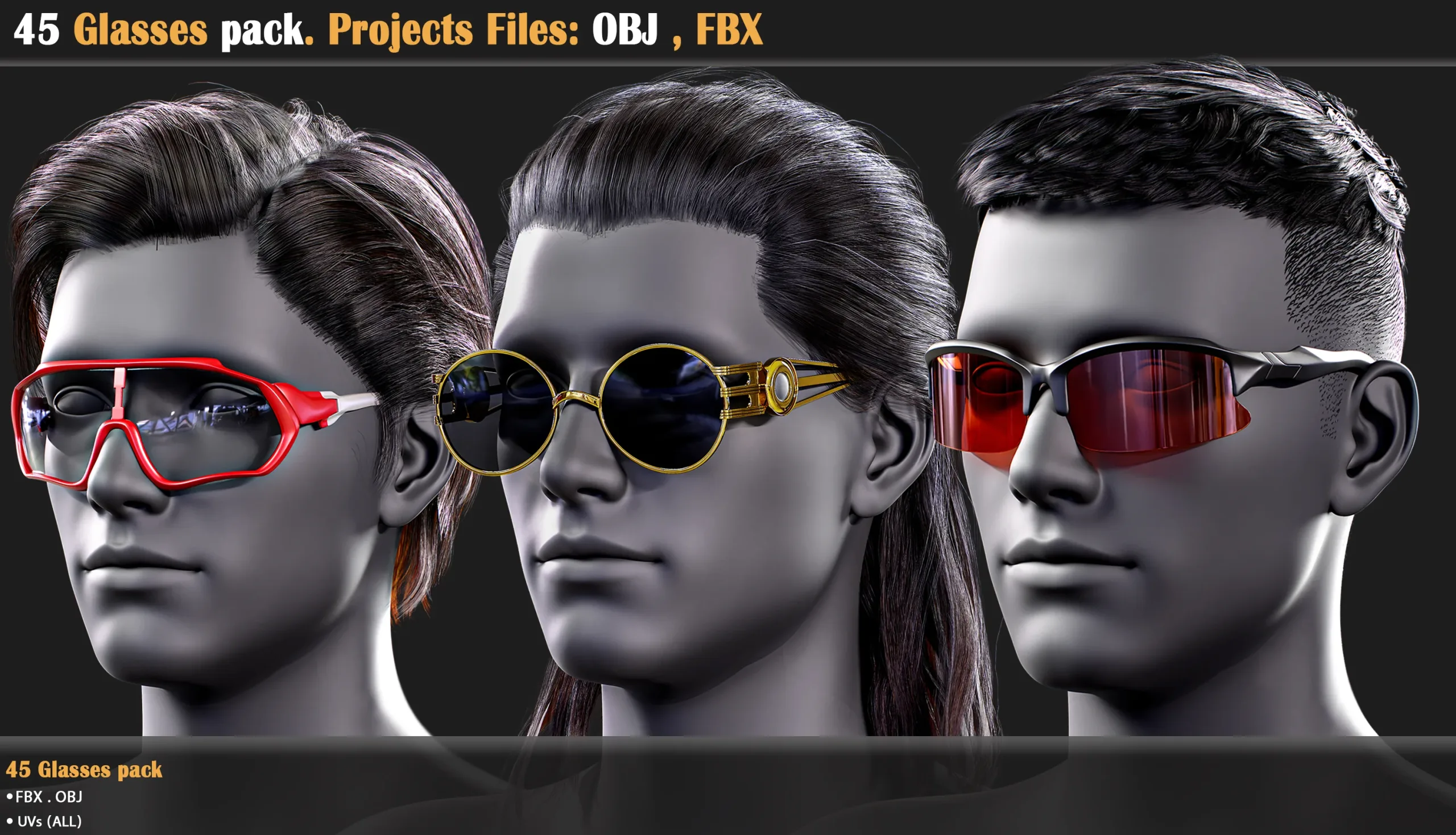 45 Glasses pack . Projects Files: OBJ , FBX (VOL 02)