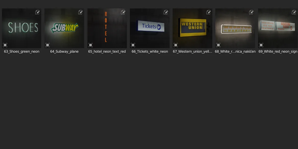 Neon Signs Asset Pack Ready For Blender Asset Browser (70 Assets)