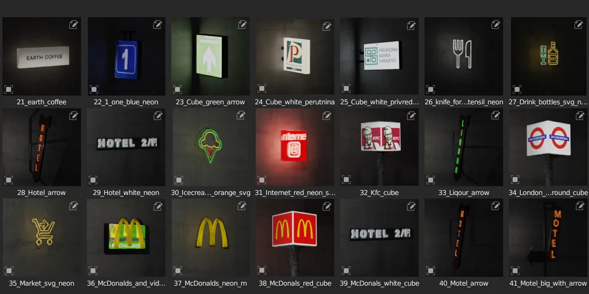 Neon Signs Asset Pack Ready For Blender Asset Browser (70 Assets)