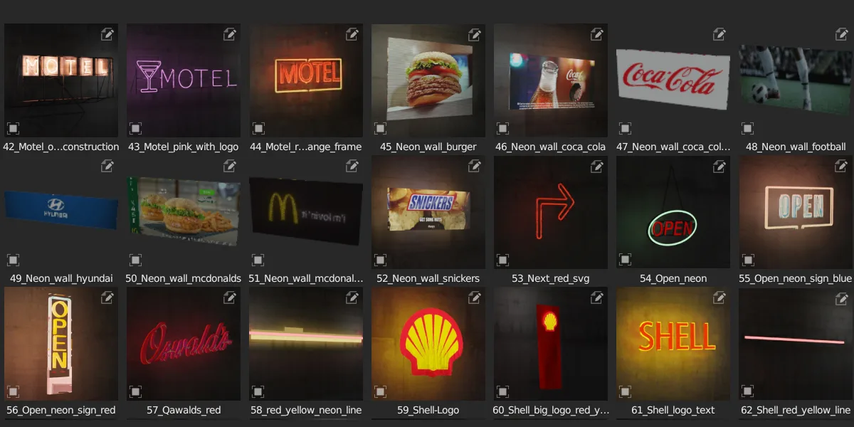 Neon Signs Asset Pack Ready For Blender Asset Browser (70 Assets)