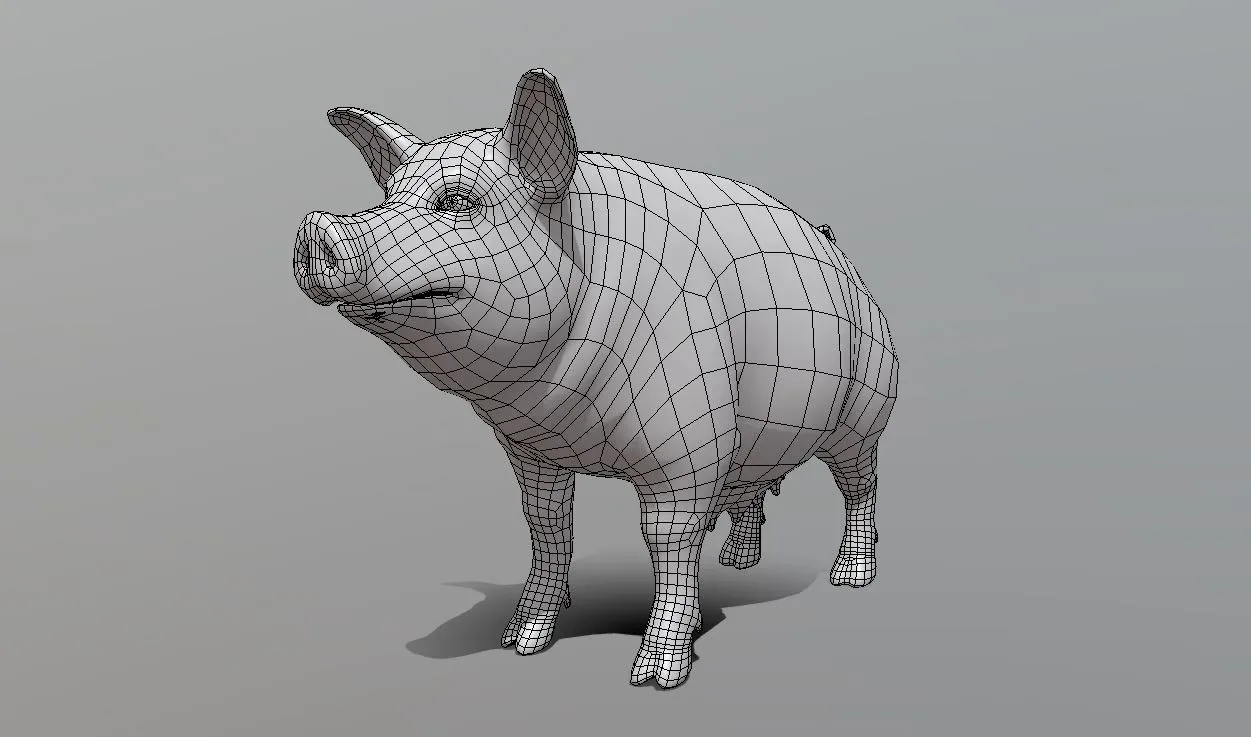 Female Pig BaseMesh - Topology + UV Map