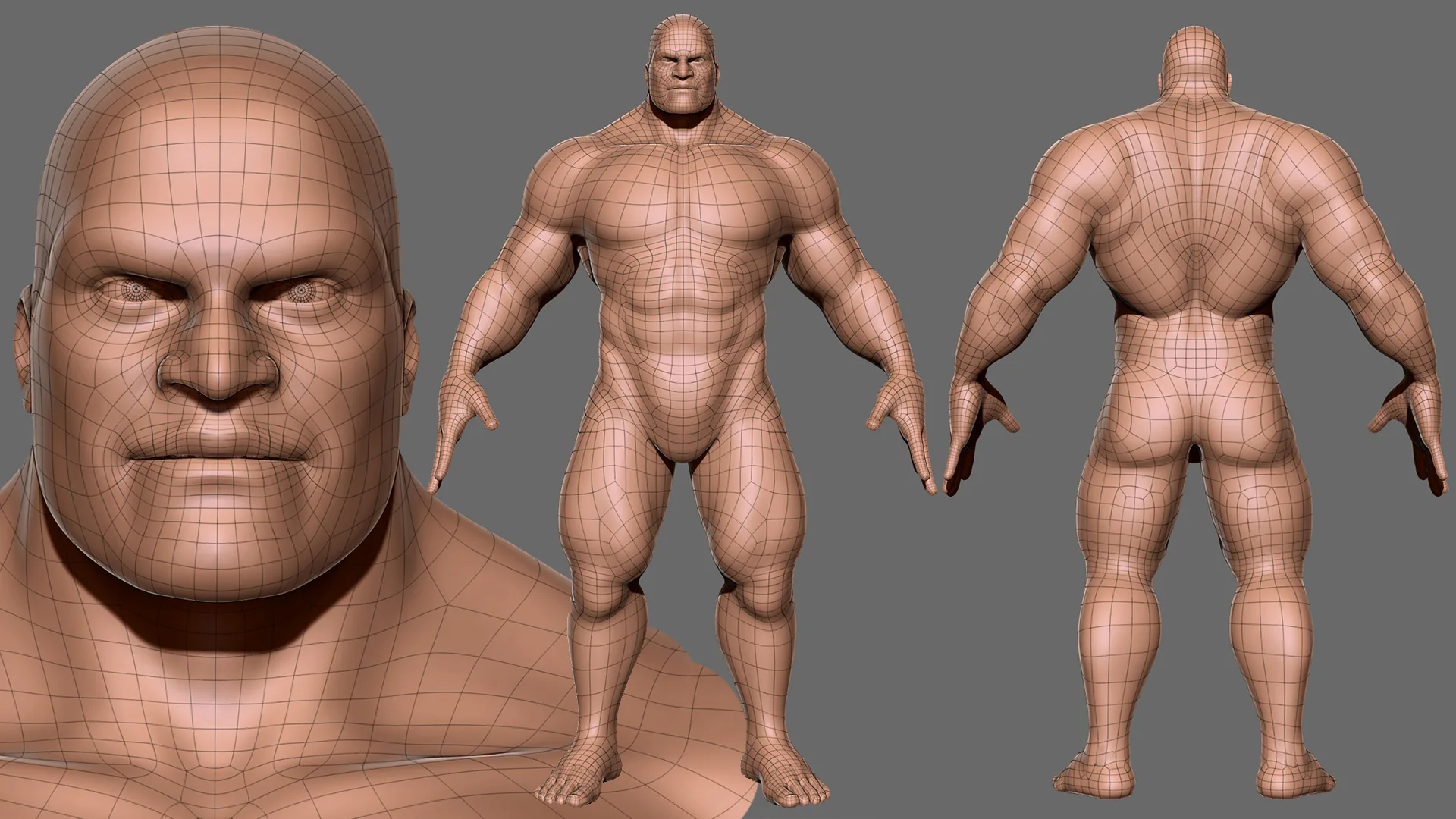 Muscular Male  BaseMesh - Topology + UV Map