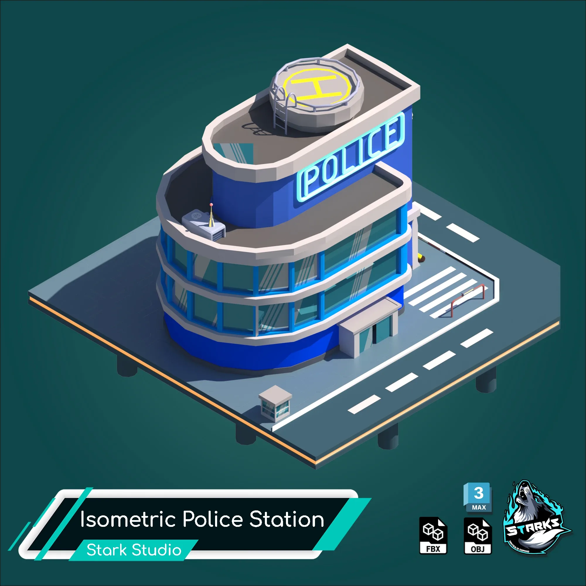 Isometric Police Station Low-poly