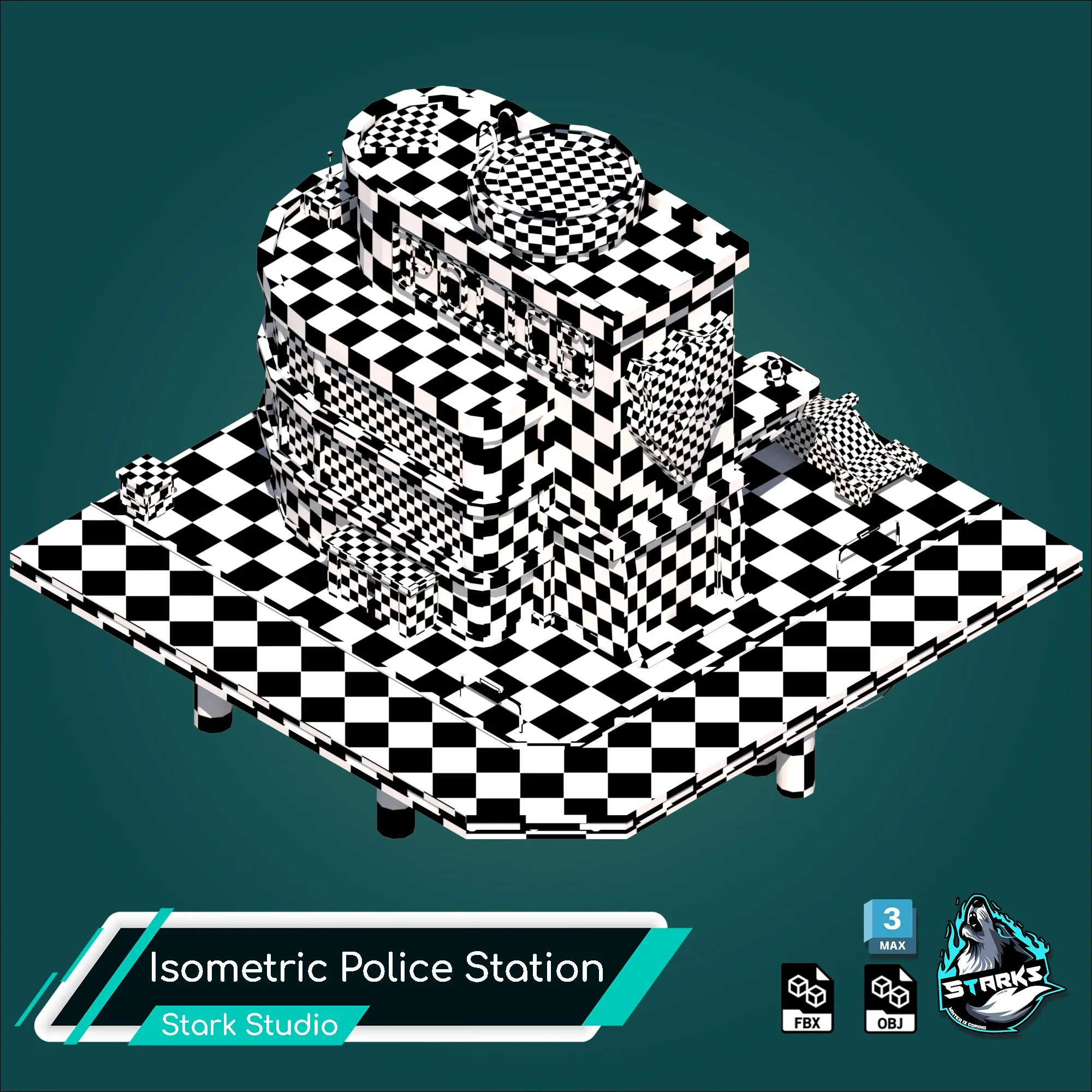 Isometric Police Station Low-poly