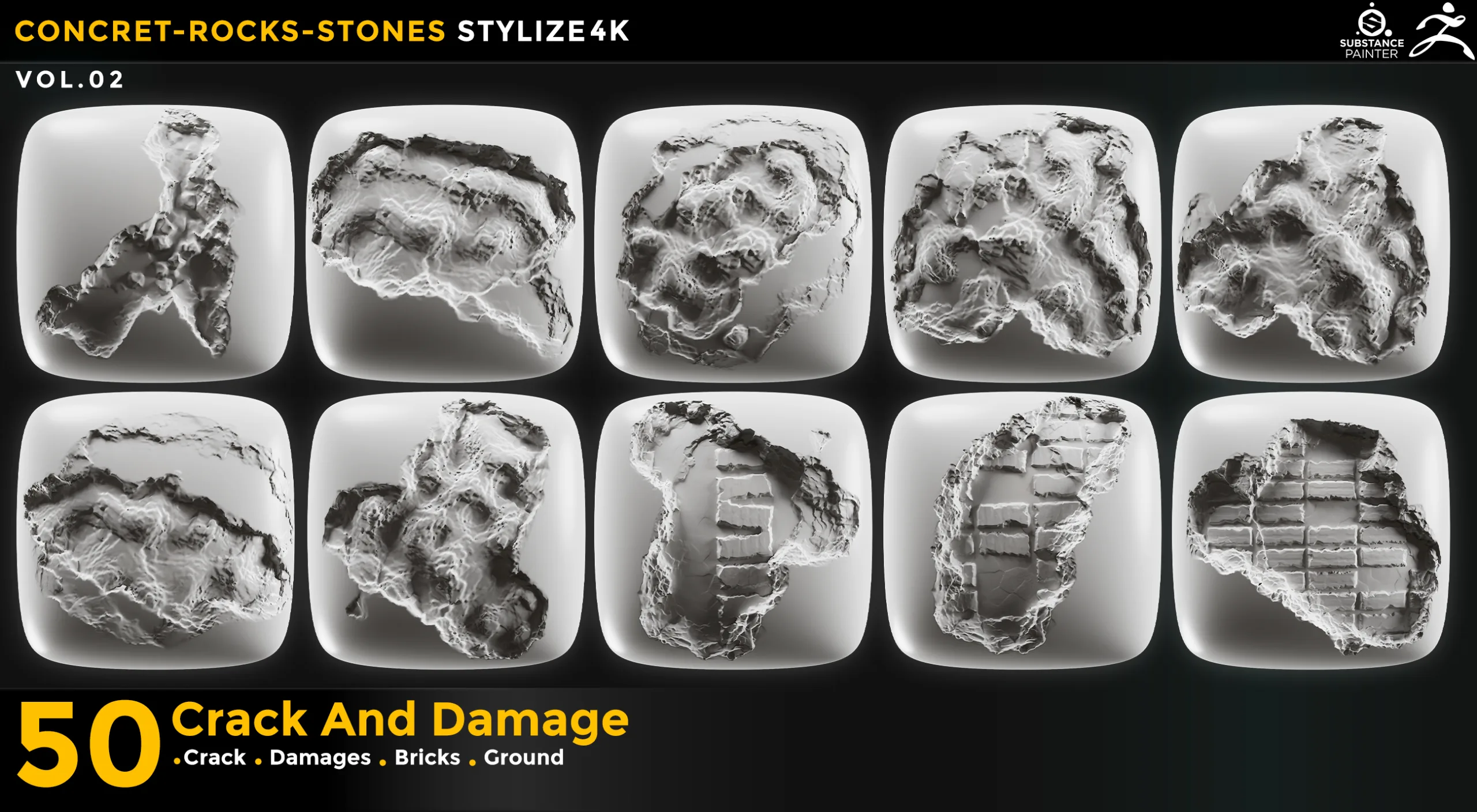 50 CRACK AND DAMAGES 4K ALPHA VOL 02