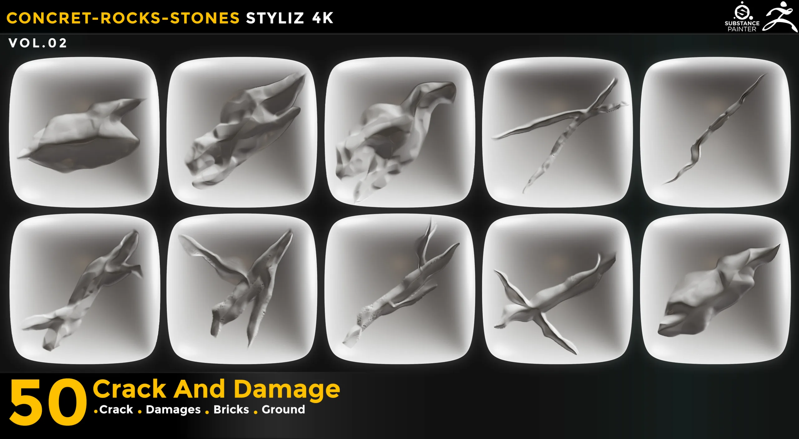 50 CRACK AND DAMAGES 4K ALPHA VOL 02