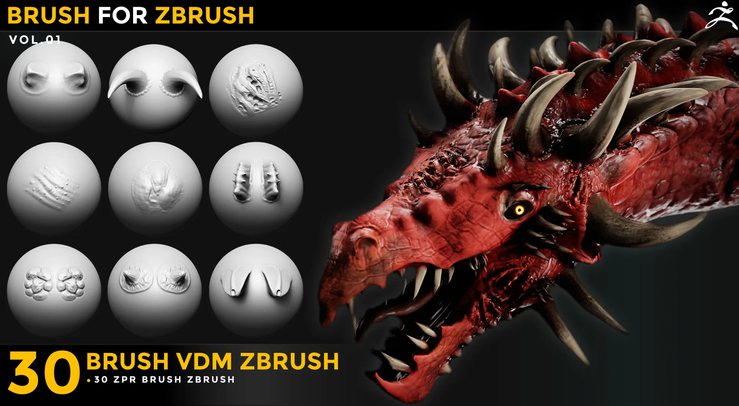 30 Vdm Brush Draogon for Zbrush zbr Vol 01