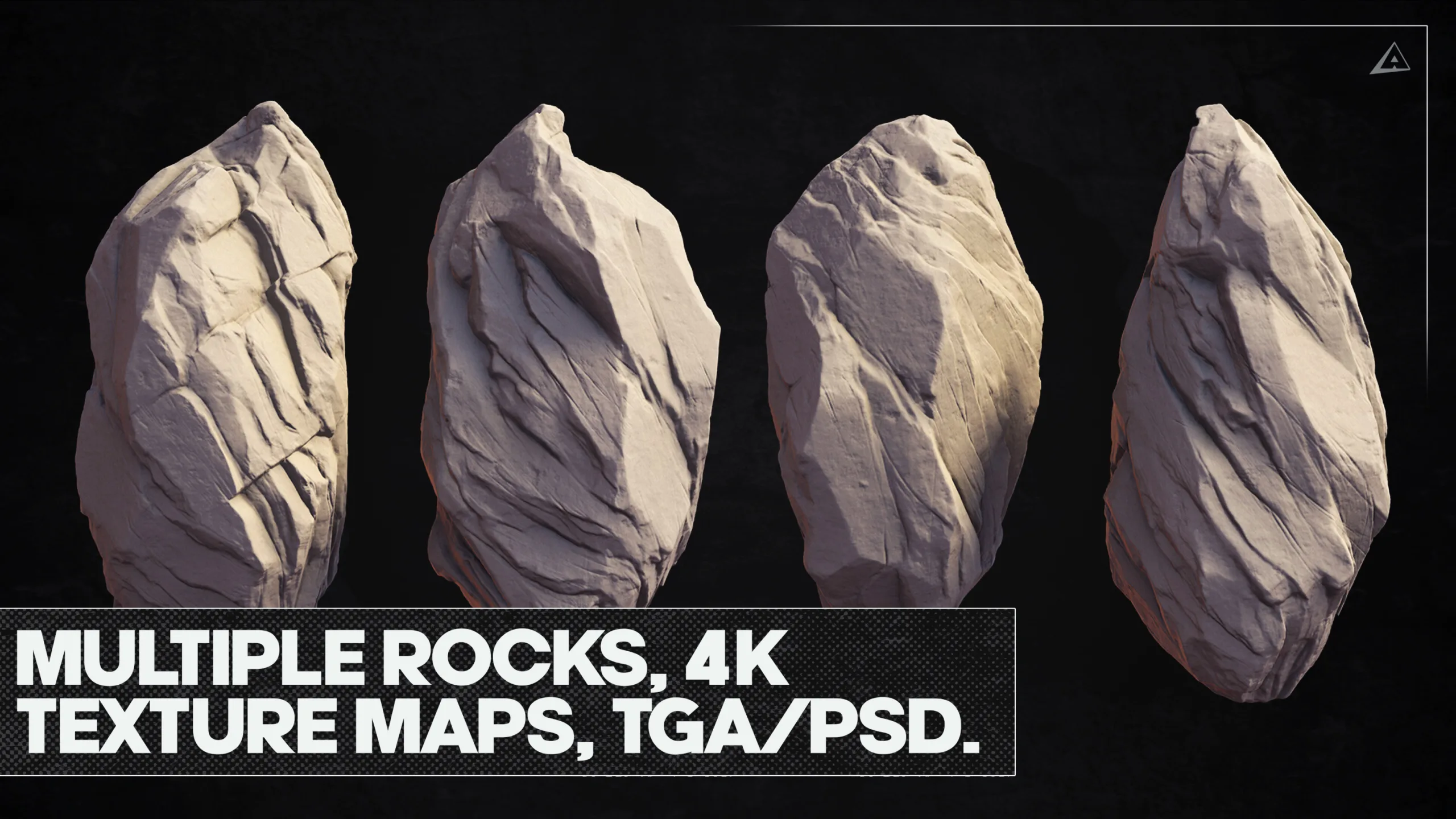 Realistic ROCK PACK - Game ready, 4K maps .TGA and .PSD, Variety of sizes!