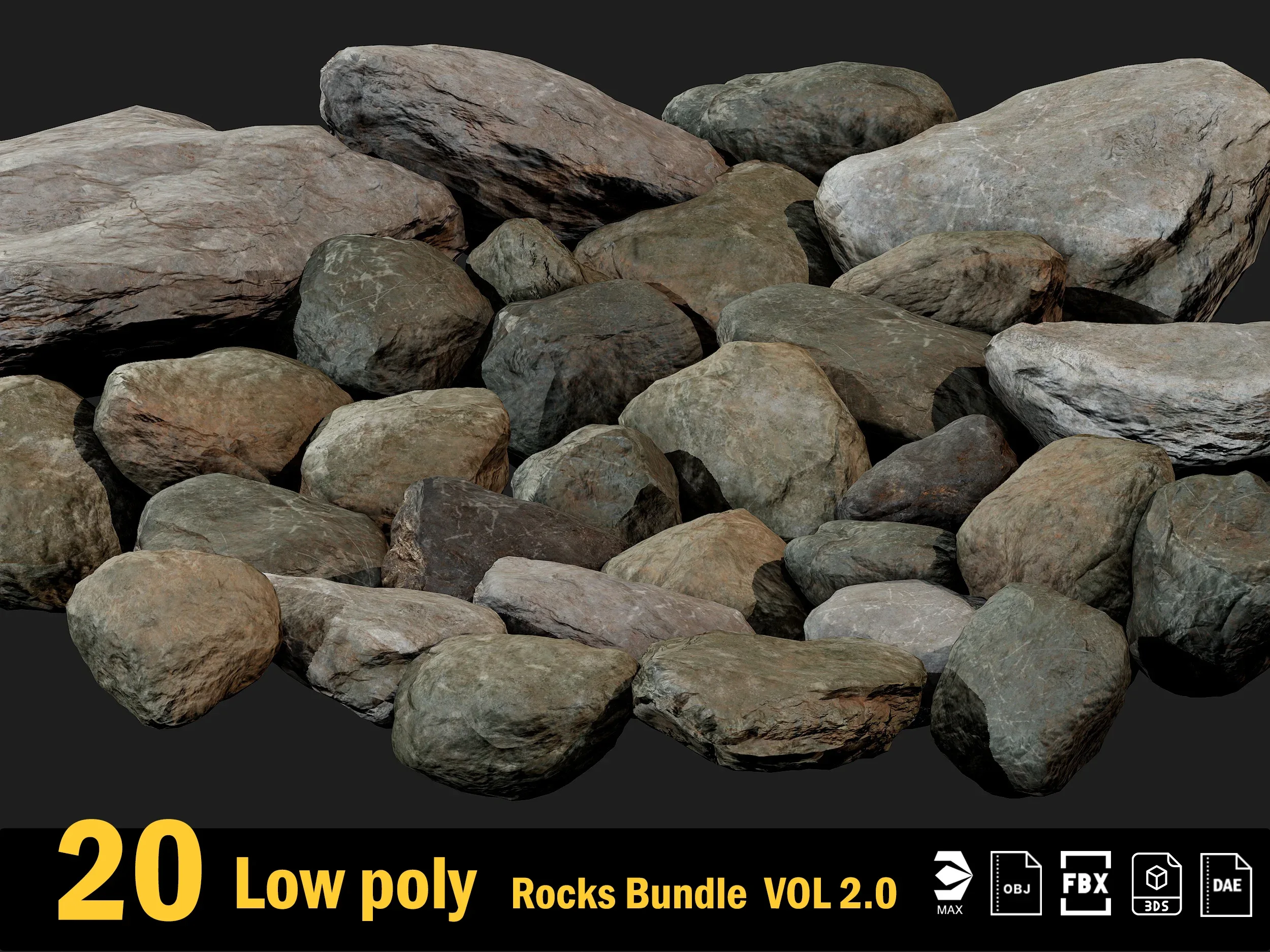 20 Low poly Rock Bundle Vol 2