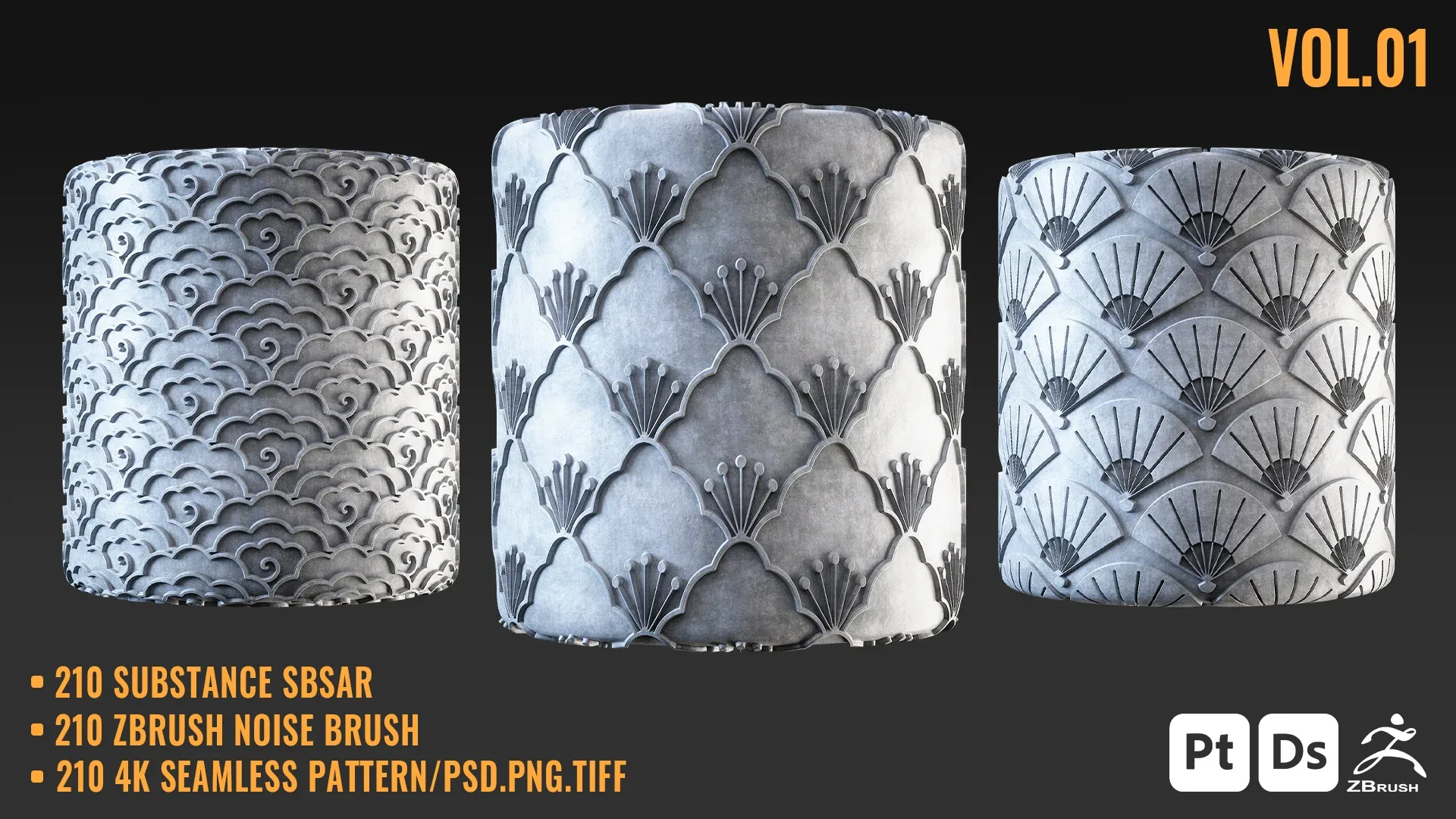 210 JAPANESE SEAMLESS PATTERN + SBSAR & ZBRUSH BRUSH - VOL 01