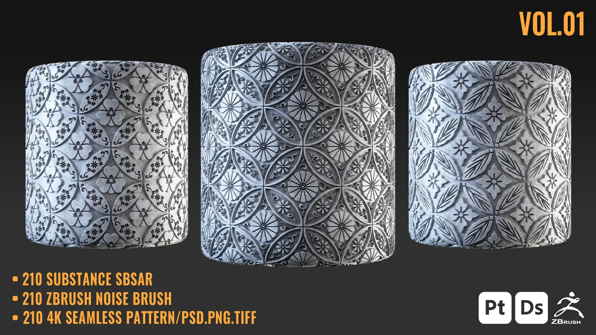 210 JAPANESE SEAMLESS PATTERN + SBSAR & ZBRUSH BRUSH - VOL 01